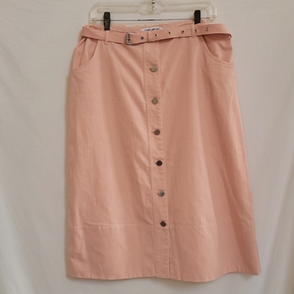 Elizabeth & James Peachy Keen Button Front Belt Midi Skirt 12 - Picture 1 of 4